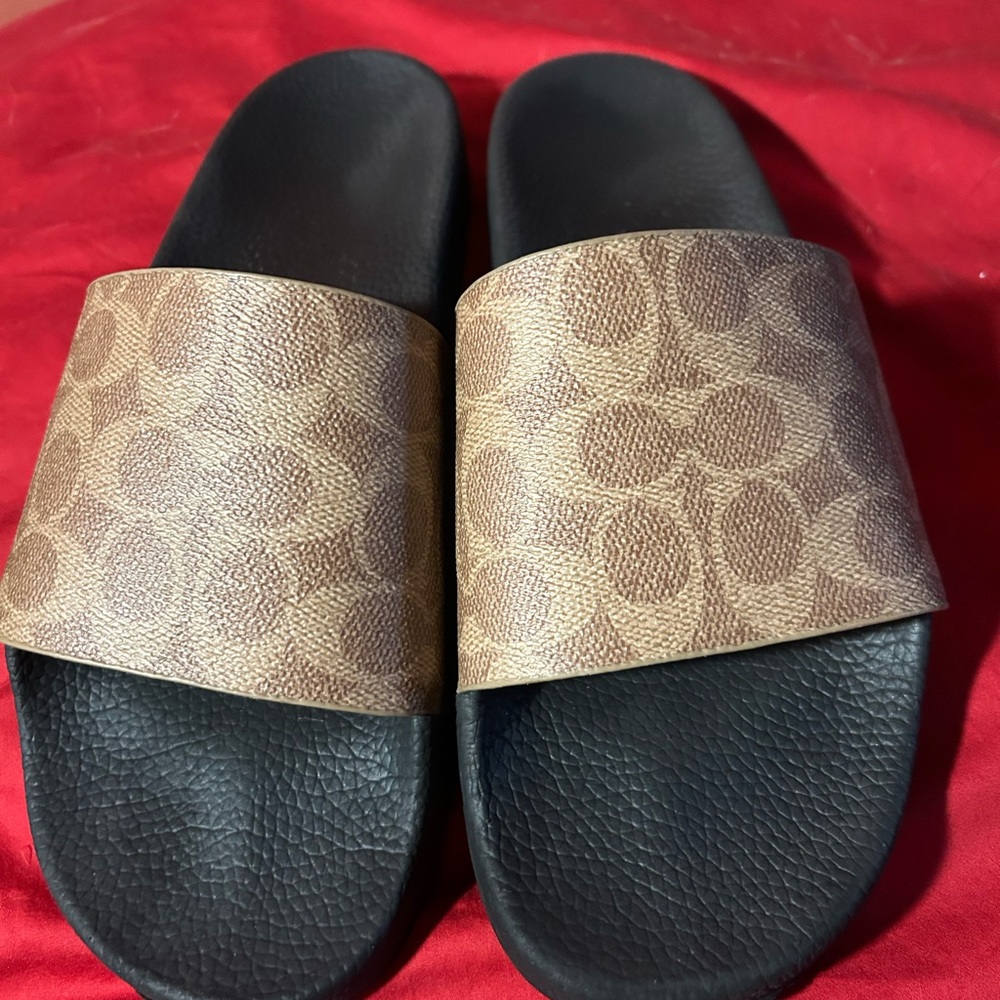Coach Brown Patterned Slides - image 1